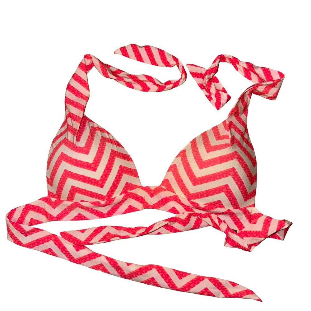 Women's Pink & Coral Zigzag Swim Top – Flattering Bikini Top - Picture 3 of 5